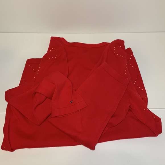 Tommy Hilfiger V Neck Pullover Sweater Red Gold Studs Women’s L Embellished - Picture 6 of 14